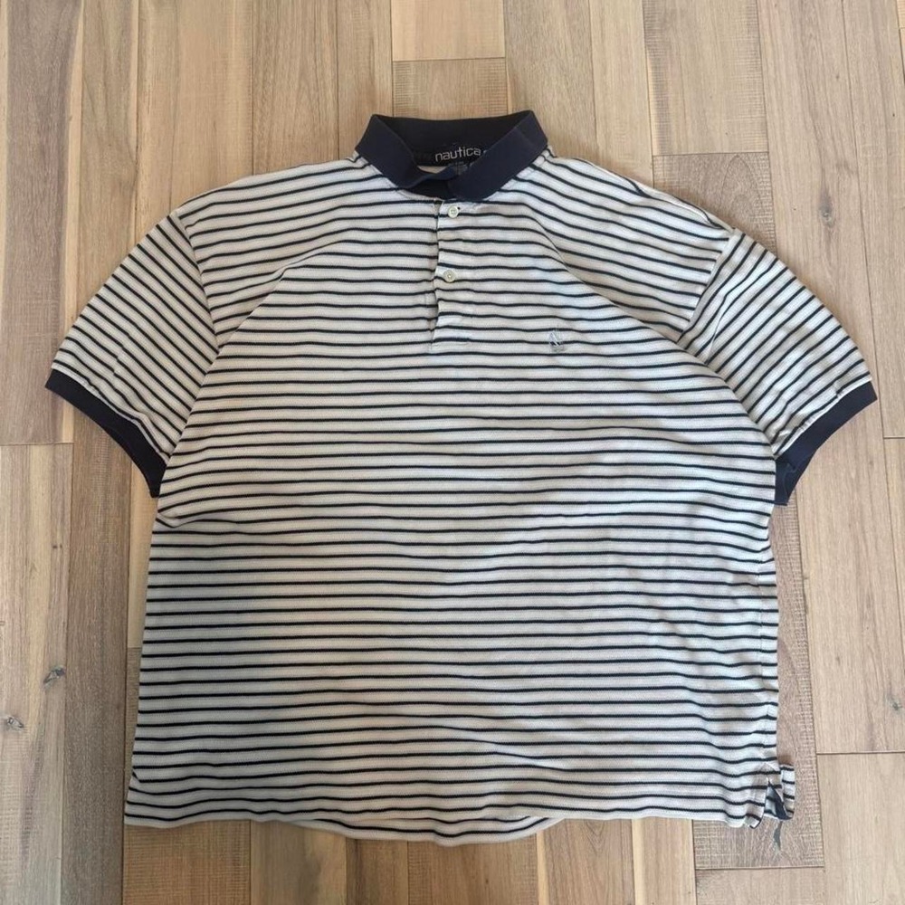 Nautica white and black striped cotton polo shirt Size XXL